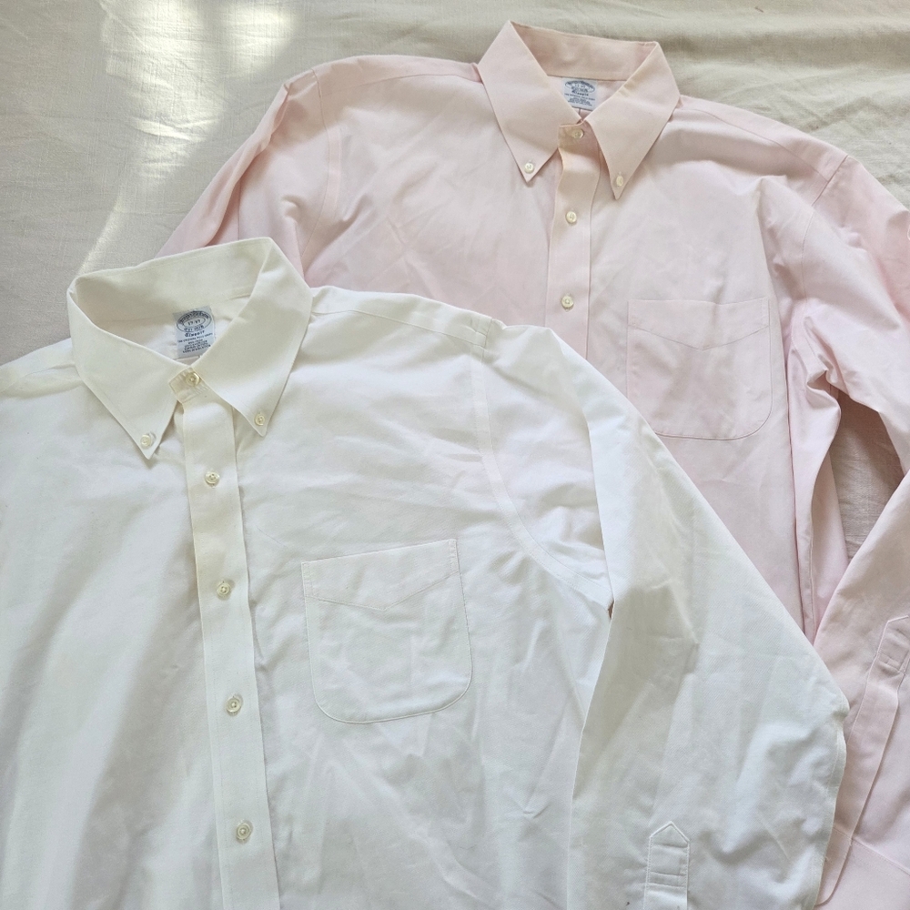 Brook Brothers Bundle Men's Classic White and Pink Button-Down Shirts 17-37
